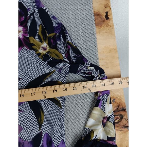 Susan Graver Liquid Knit Blouse Womens L Purple/Black Floral Boho Chiffon Ruffle - Picture 12 of 15